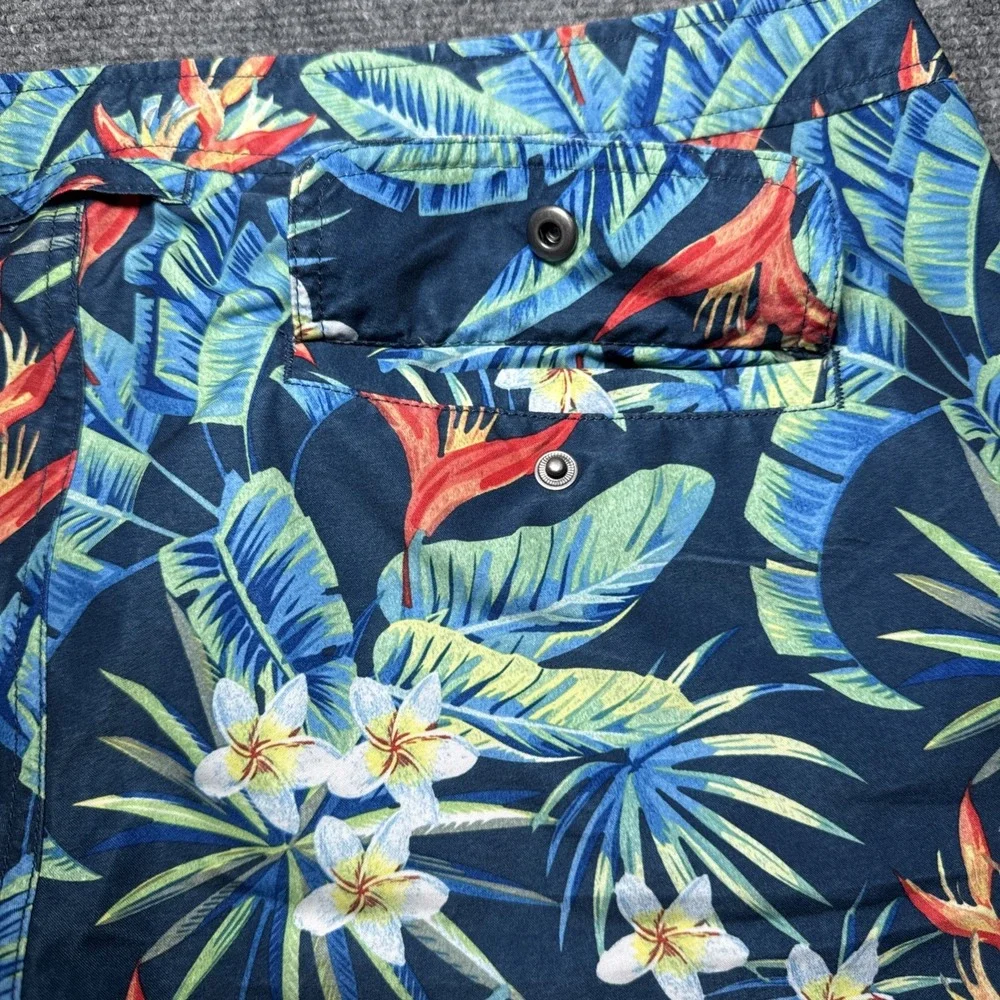 Onia The Calder Swim Board Trunks Blue Floral Print Men Size 34 Drawstring Lined